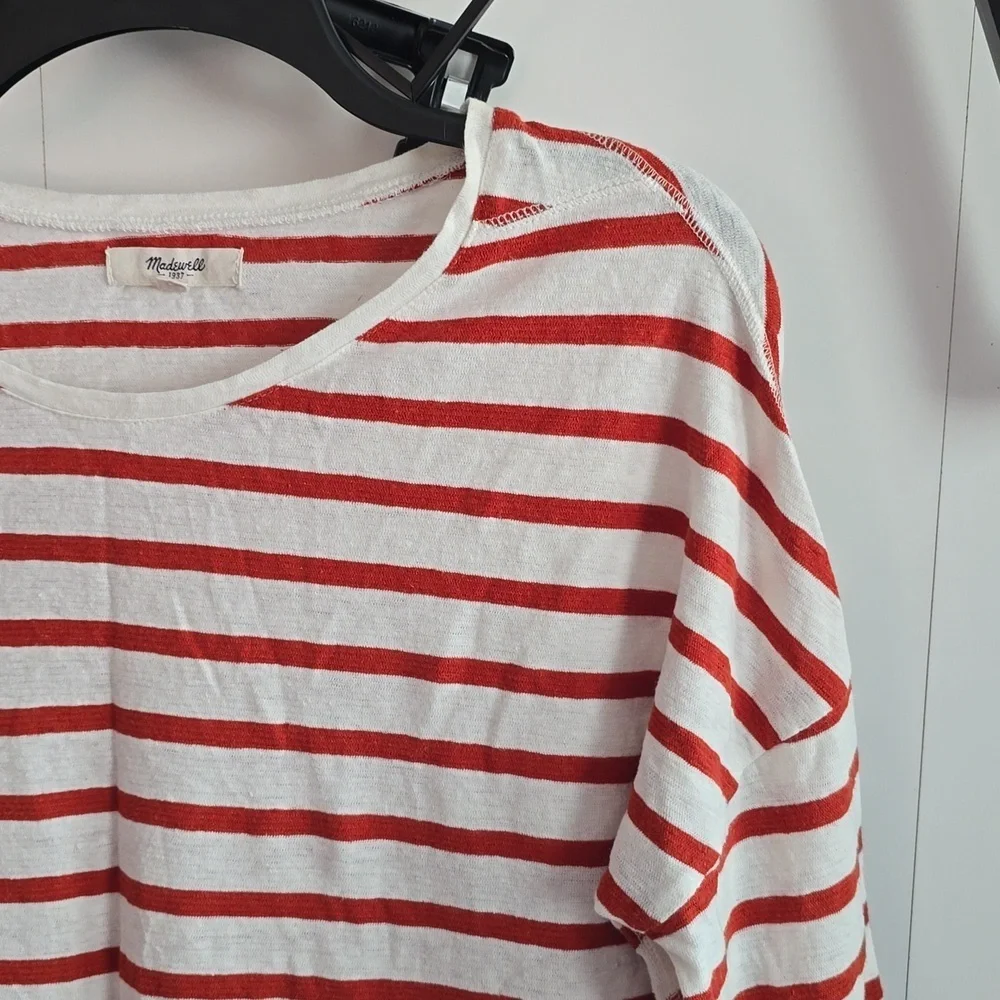 MADEWELL-Rust and White Striped Long  Sleeve Shirt - Picture 4 of 10